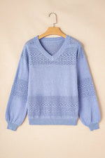 Openwork V-Neck Long Sleeve Sweater