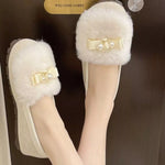 Fuzzy Pearl Bowknot Slip-Ons