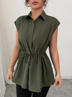 Drawstring Waist Cap Sleeve Shirt