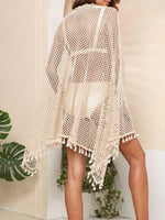 Tassel Openwork Open Front Cover-Up - Ladyez