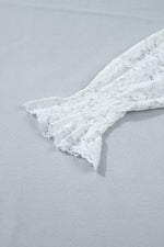 Ruffled Round Neck Long Flounce Sleeve Sheer Lace Blouse