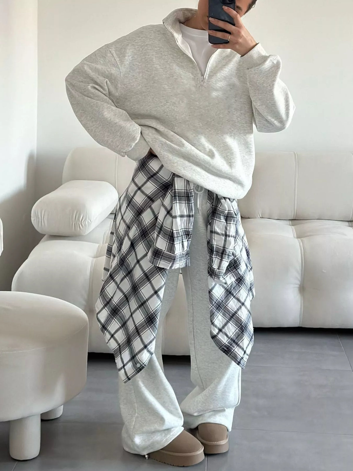 Quarter-Zip Top and Wide-Leg Sweatpants Set