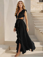 Cutout Ruffled Cap Sleeve Maxi Dress