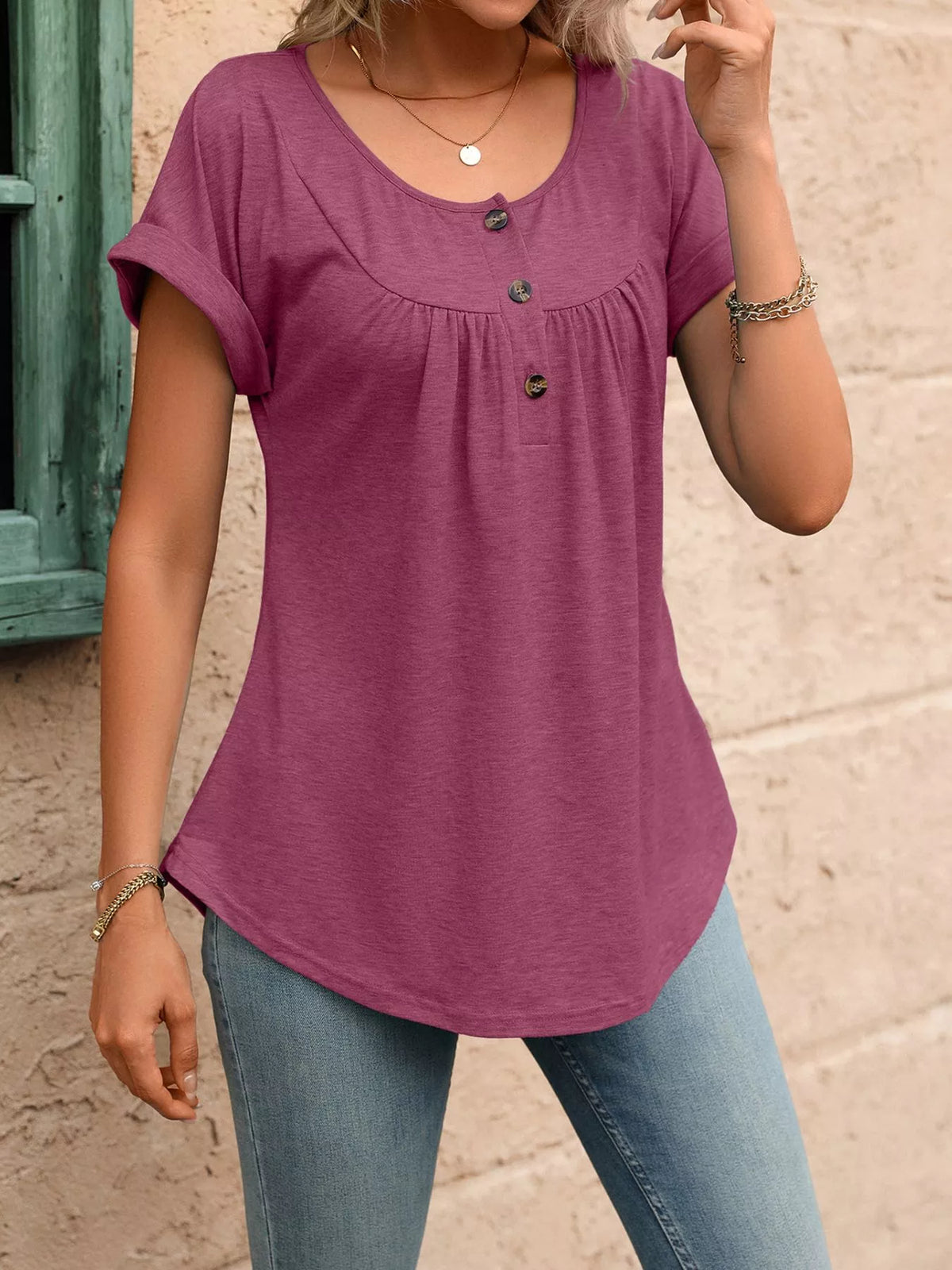 Casual Button Detail Henley T-Shirt