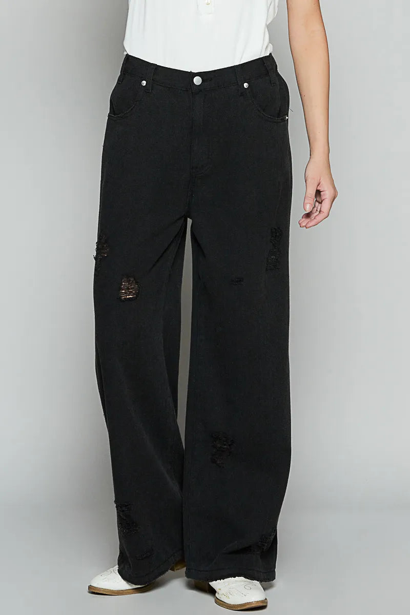 POL Distressed Wide Leg Jeans - Ladyez