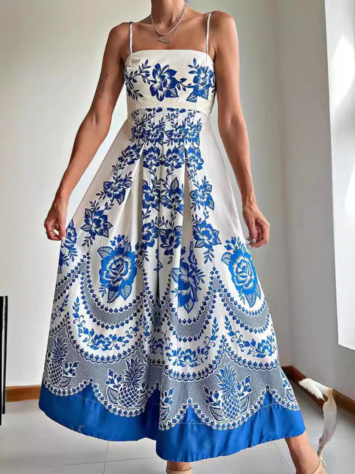 Printed Spaghetti Strap Maxi Dress - Ladyez