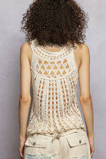 POL Halter Neck Sleeveless Crochet Top with Seashell & Mirror Dangle Trim