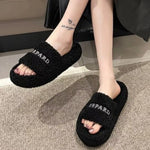 Fuzzy Plush Open Toe Slippers