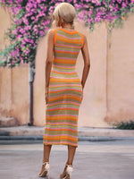 Striped Round Neck Sleeveless Midi Cover Up Dress - Ladyez