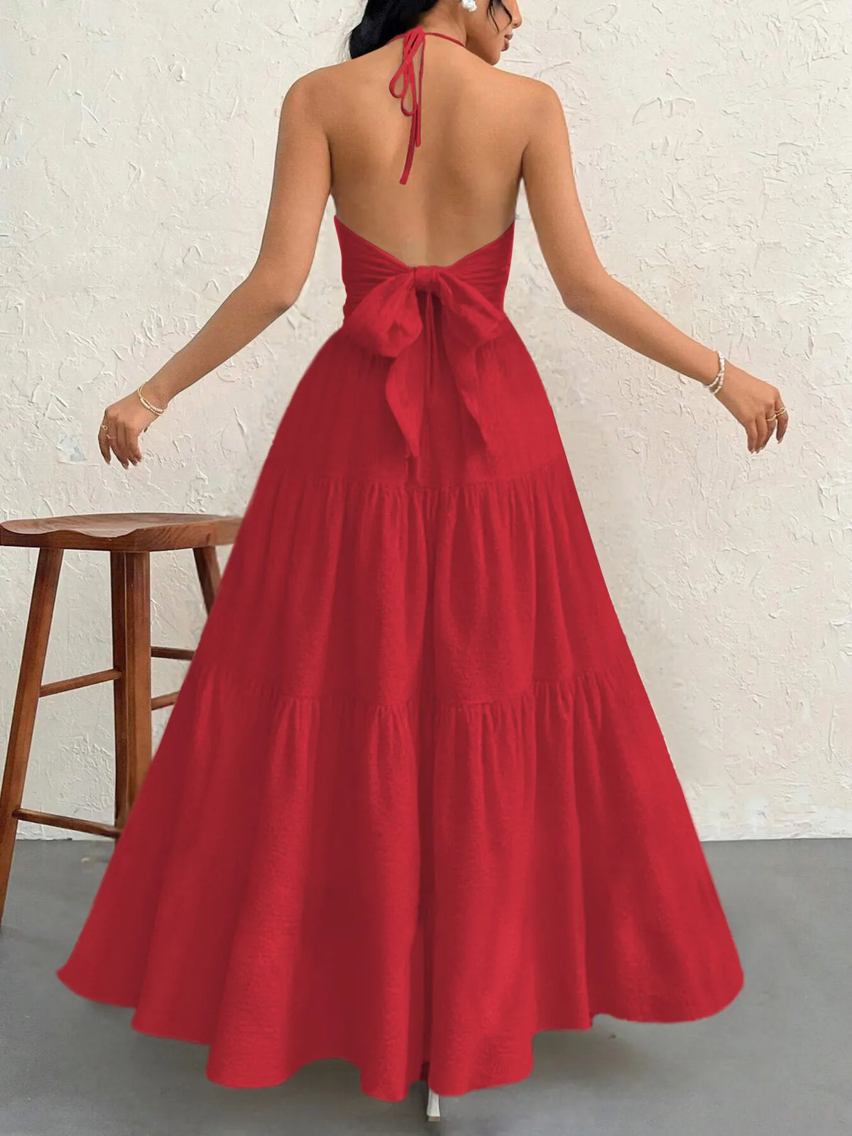 Halter Neck Tiered Maxi Dress - Ladyez