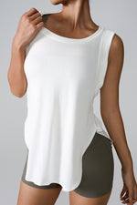 Slit Round Neck Active Tank - Ladyez