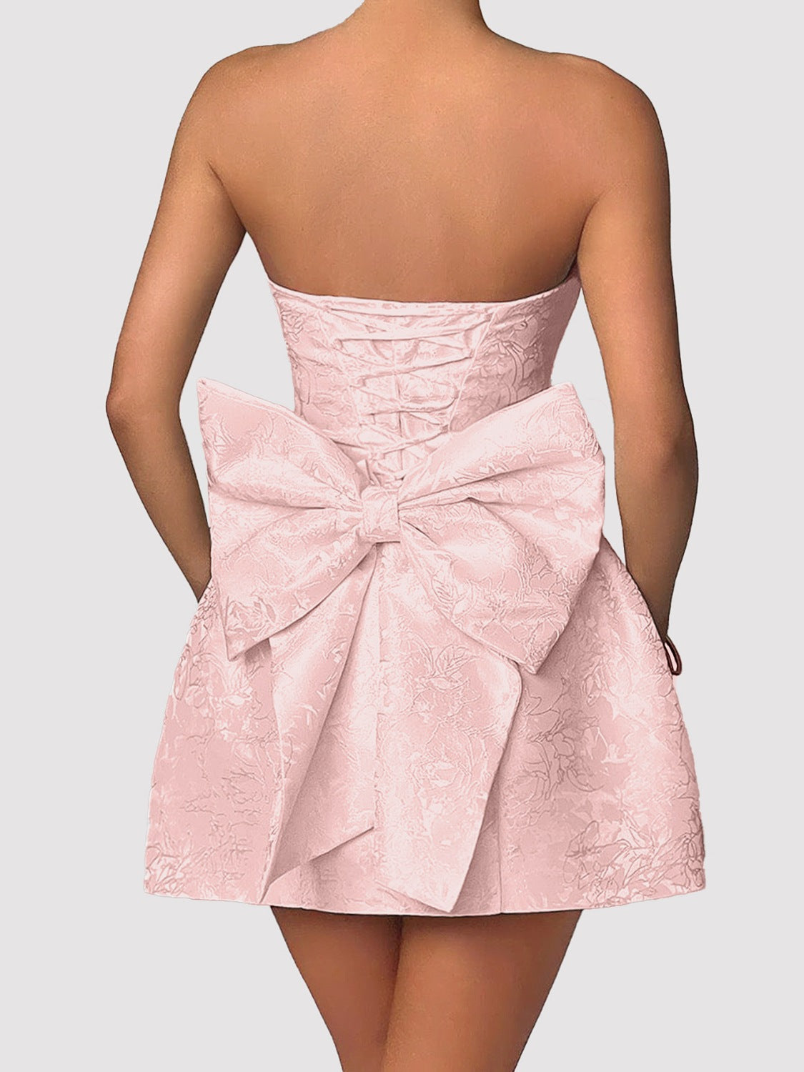 Lace-Up Sleeveless Satin Mini Dress with Bow - Ladyez