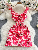 Floral Print Ruffle Trim Mini Dress