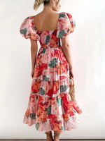 Floral Smocked Puff Sleeve Tiered Dress