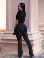 Ruched Flare Leg Jumpsuit