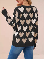 Heart Pattern Beaded Round Neck Sweater