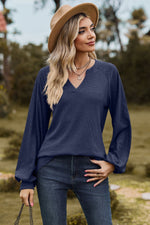 Notched Neck Raglan Sleeve Blouse