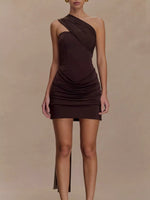 Asymmetrical One-Shoulder Ruched Mini Dress