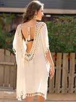 Tassel Cutout Half Sleeve Cover-Up - Ladyez