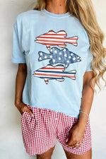 Patriotic Fish Graphic Short Sleeve T-Shirt