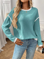 Ribbed Knit Contrast Trim Sweater