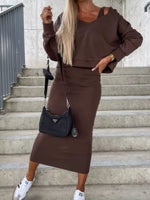 Solid Color Tank Dress and V-Neck Hoodie Set
