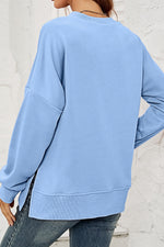 Round NeckDropped Shoulder Slit Sweatshirt