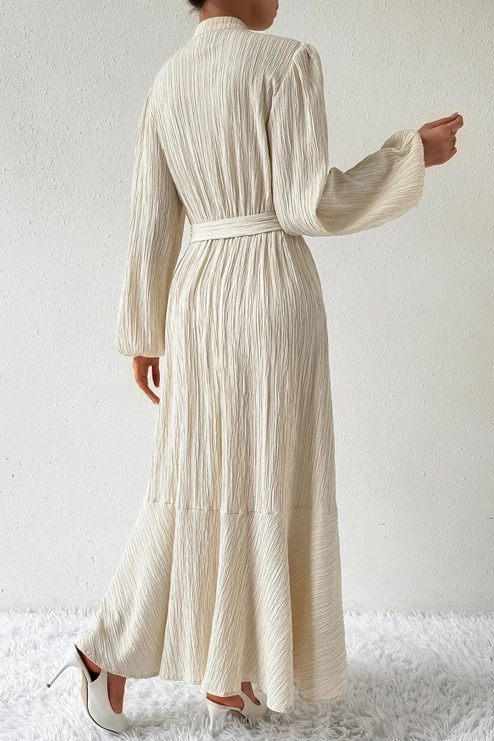 Honey Tied Button Up Balloon Sleeve Dress - Ladyez