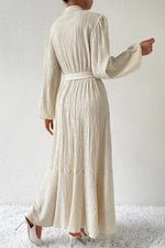 Honey Tied Button Up Balloon Sleeve Dress - Ladyez