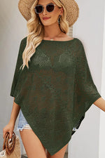 Openwork Boat Neck Shawl Cover Up - Ladyez