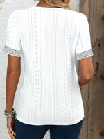 Eyelet Lace Trim Short Sleeve Blouse - Ladyez