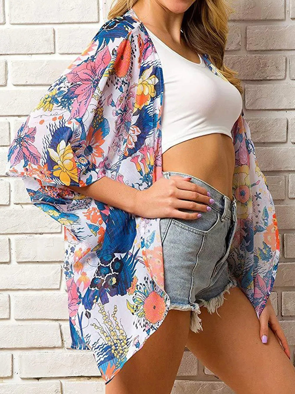 Open Front Half Sleeve Cover-Up - Ladyez