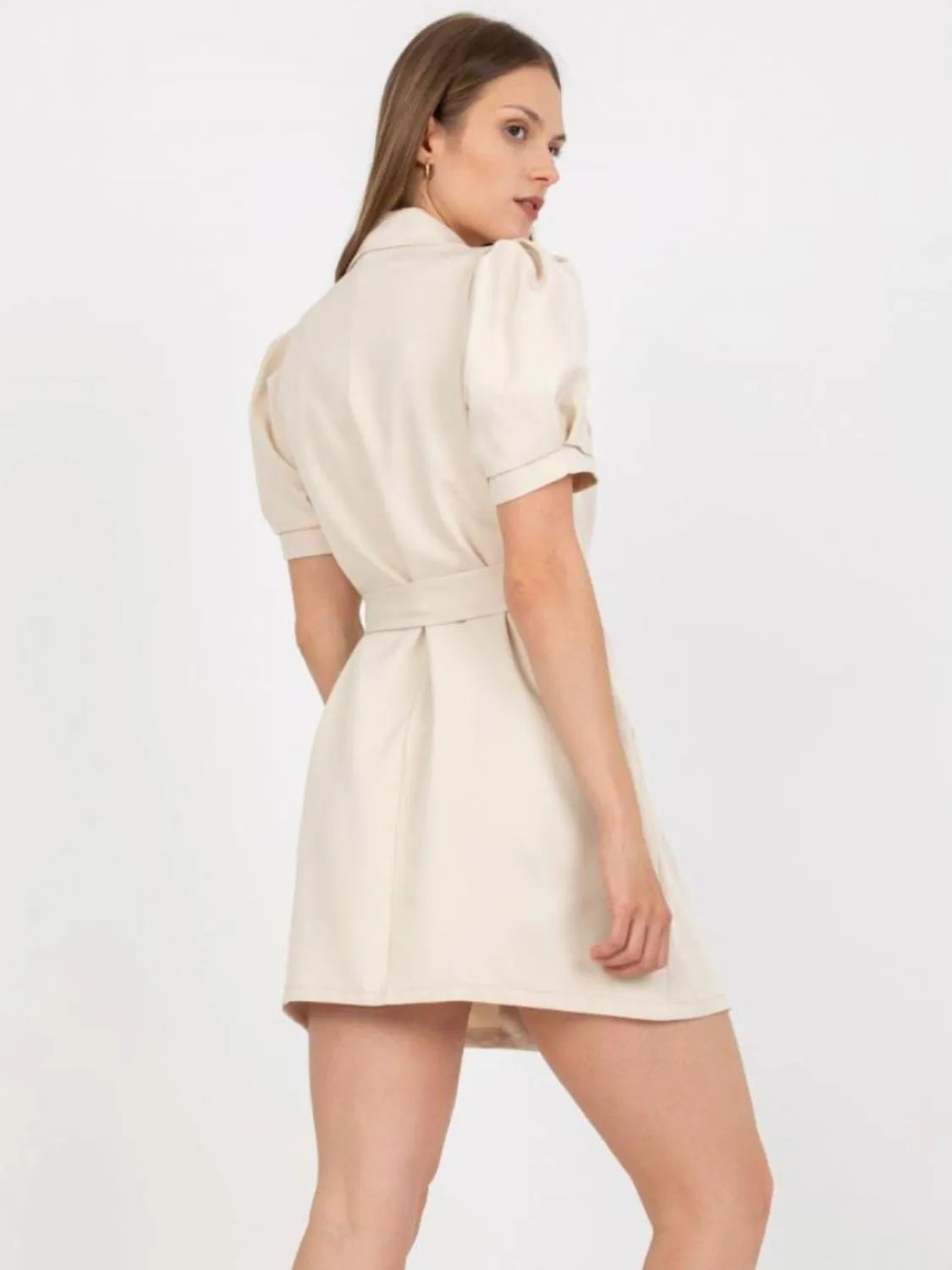Tie Waist Short Sleeve Blazer Dress - Ladyez