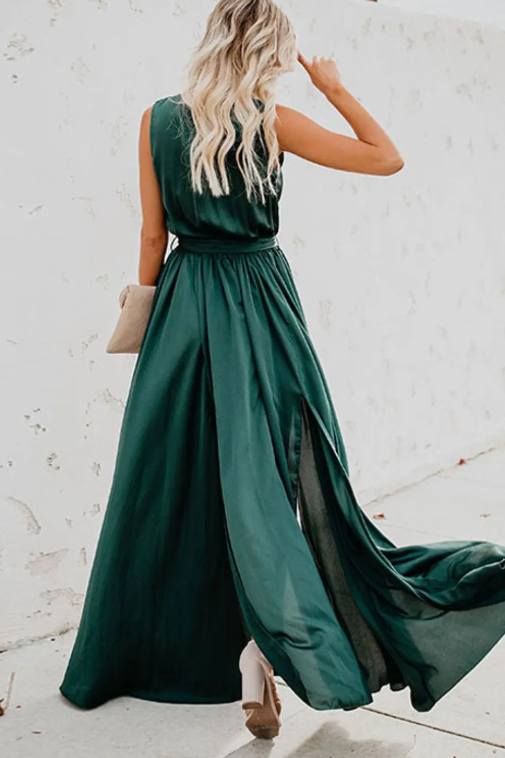Surplice Tie Waist Maxi Dress - Ladyez