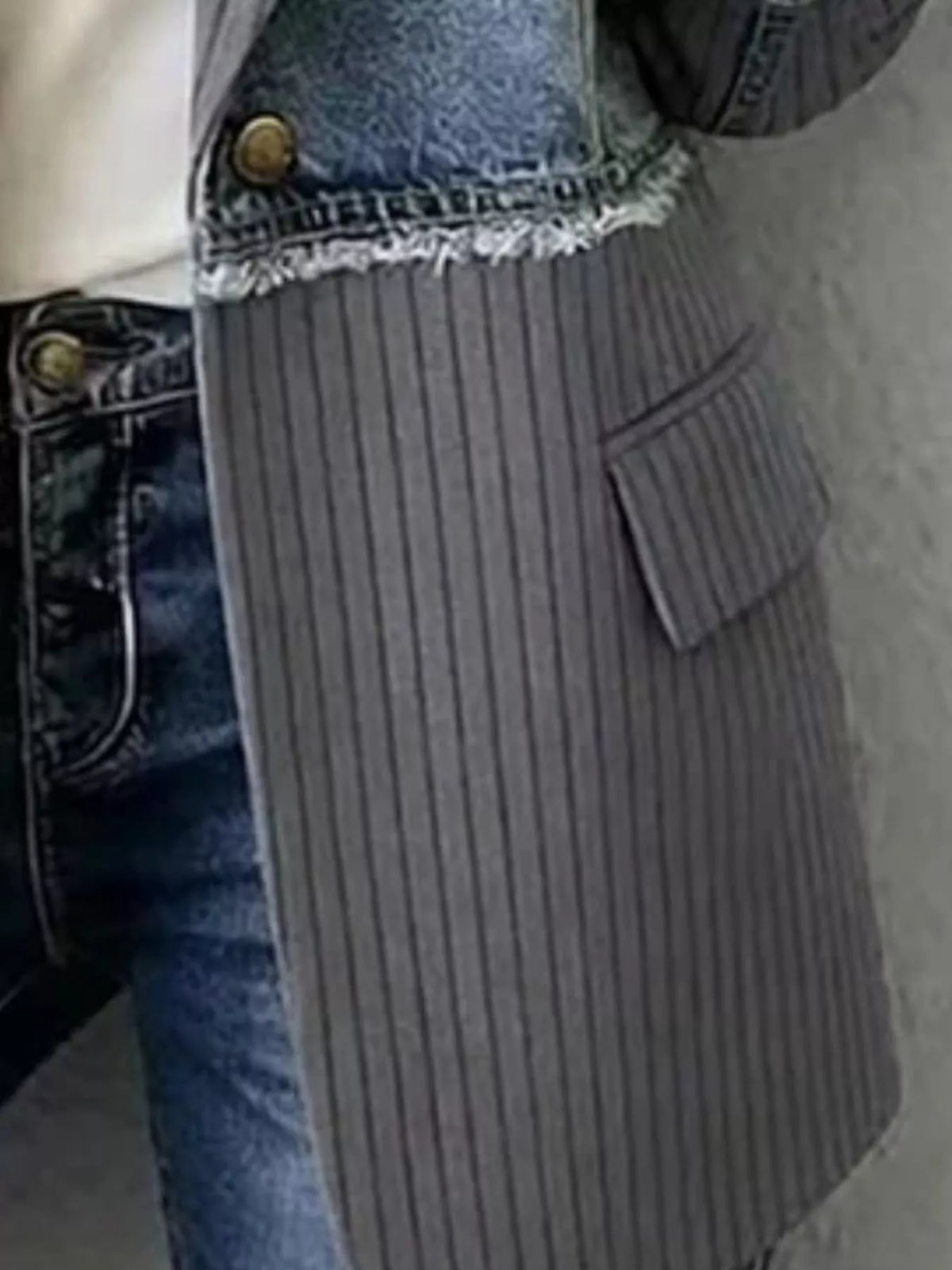 Full Size Patchwork Denim Ribbed Blazer Plus Size