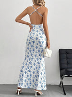 Crisscross Back Floral Print Bodycon Maxi Dress - Ladyez
