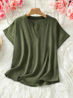 Casual Notched Short Sleeve Blouse - Ladyez