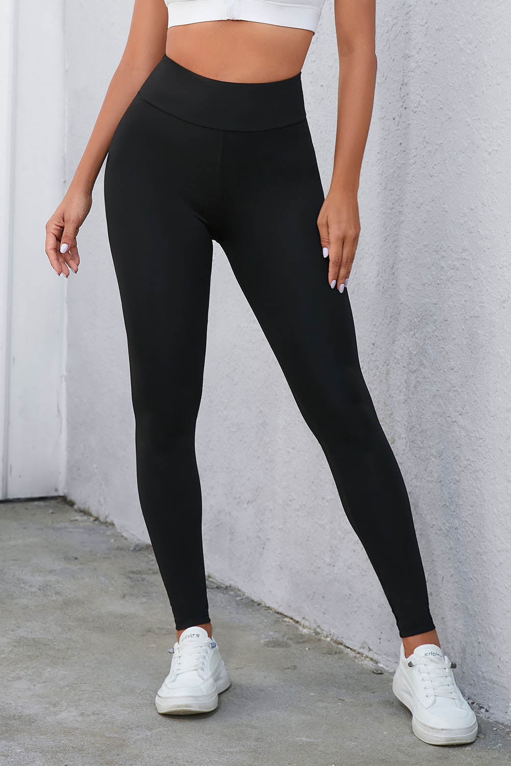 Crisscross Detail Wide Waistband Leggings - Ladyez