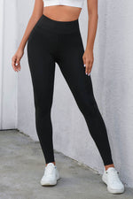 Crisscross Detail Wide Waistband Leggings - Ladyez