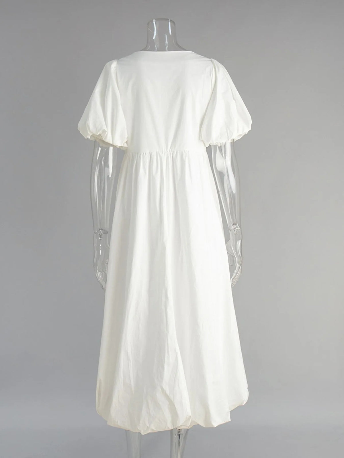 Puff Sleeve Round Neck Maxi Dress - Ladyez
