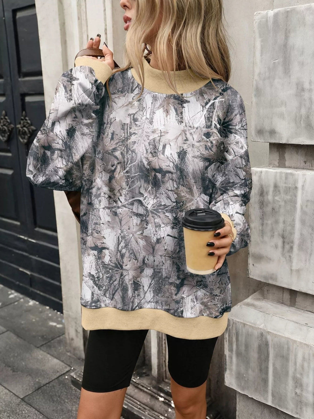 Camouflage Print Mock Neck Sweatshirt