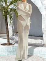 Openwork Backless Flare Sleeve Cover-Up Dress - Ladyez