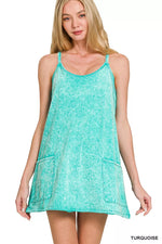 Zenana Acid Washed Mini Dress With Built-in Romper Liner