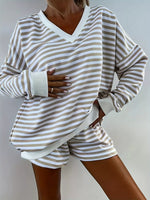 Striped V-Neck Top and Shorts Set