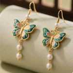Butterfly Dangle Earrings with Pearls