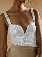 Sequin Wide Strap Bodysuit - Ladyez