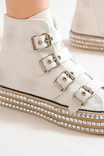 Beast Fashion Multi-Buckle Straps Studded Platform Sneakers - Ladyez