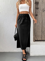 Slit Skirt with Drawstring Waist