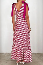 Printed V-Neck Tie Shoulder Midi Cami Dress