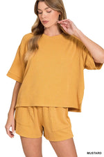 Zenana Raised Rib Short Sleeve Tee and Drawstring Shorts Set
